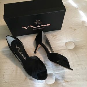 Nina black satin formal d-or say heel